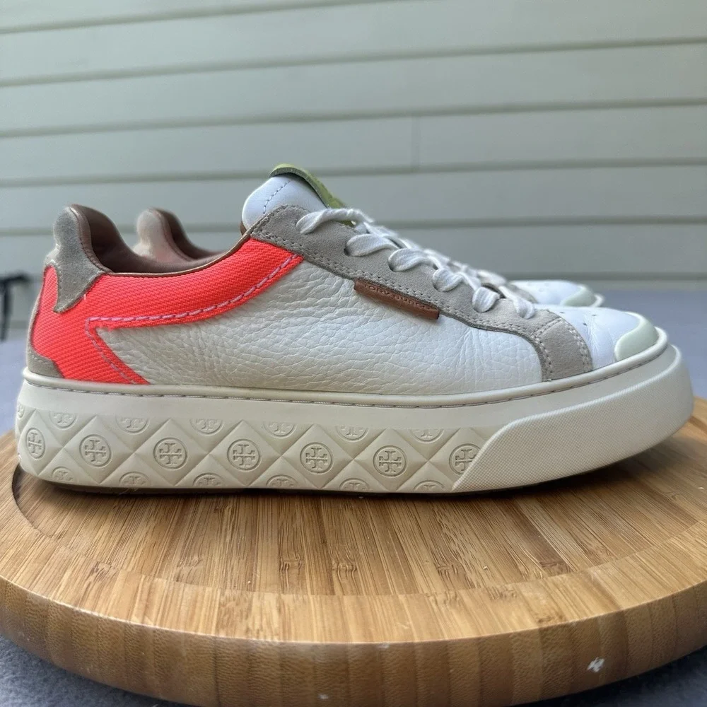 Tory Burch Ladybug Platform Sneakers Womens Size 7.5 M White Neon Leather
